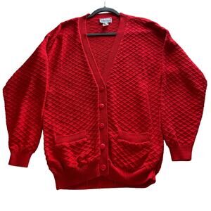 VTG BellePointe  Cardigan Sweater Womens M Cotton Textured Christmas Red Pockets
